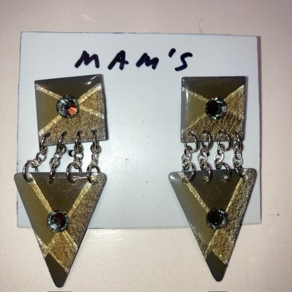 VINTAGE MAM DESIGNS COLLECTORS SIGNED GOLD/MULTICOLOR EARRINGS PIERCED - Picture 2 of 4